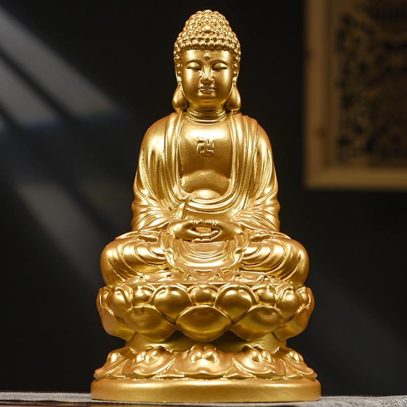 Pure Wood Buddha Statue of Shakyamuni Buddha Solid Wood Carved Buddha Statue Wooden Gifts Home Decoration Feng Shui Decoration H 13CM