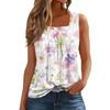 Women's Fashion Casual Pleated Square Collar Sleeveless Vest Print Summer T-shirt