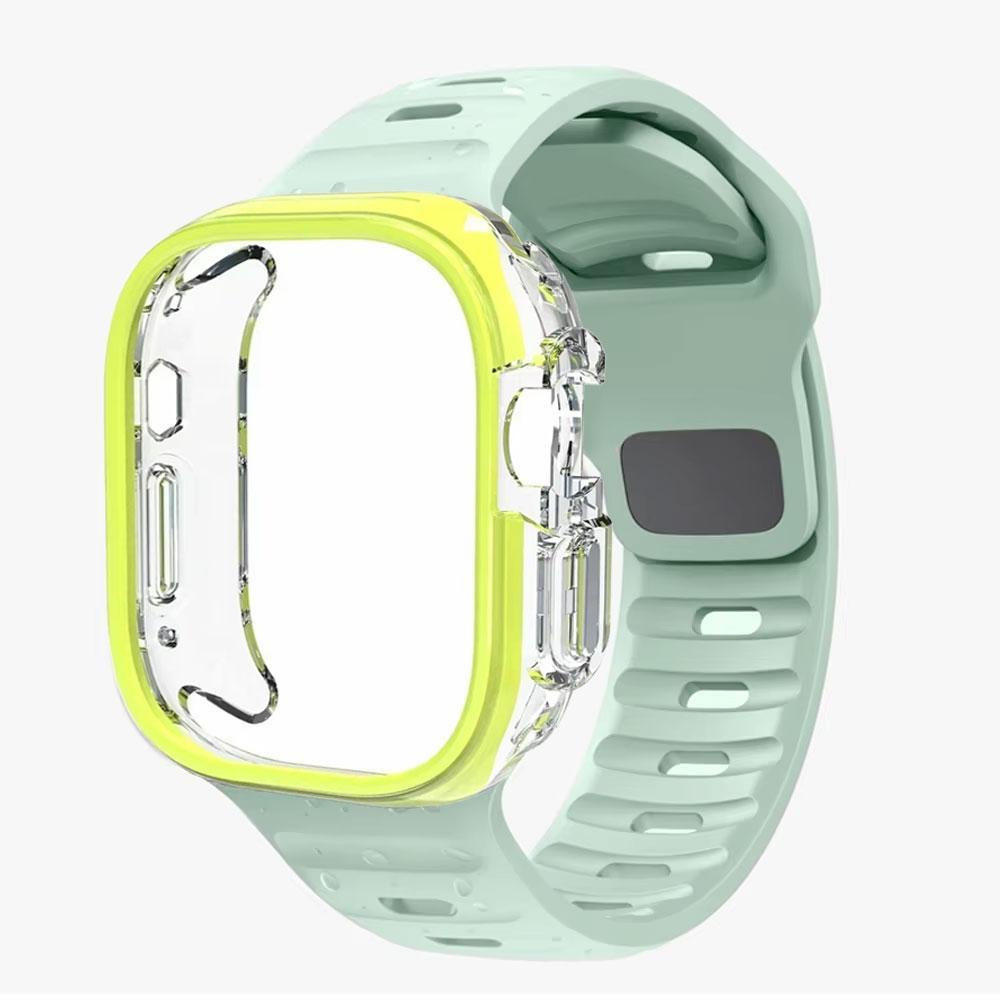 

Soft Sport Silicone Band + Clear Ice Case For Apple Watch Series 11 10 42mm 46mm for iWatch 9876 SE3 5 4 45mm 44 41 49mm Ultra3 41MM Series 9 8 7