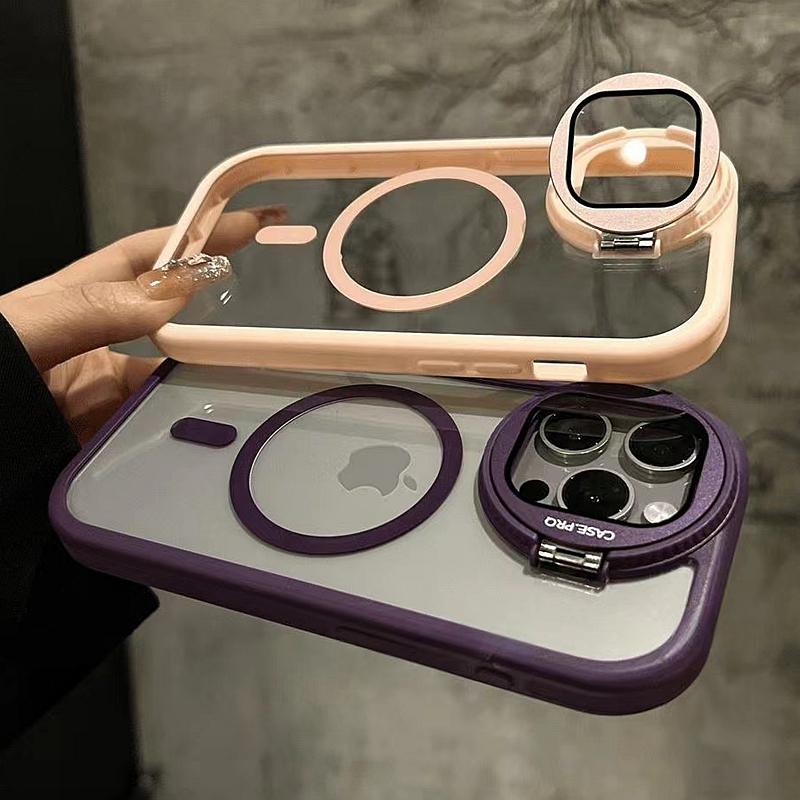 For Magsafe Magnetic Kickstand Stand Case For For Iphone 15 12 13 14 Plus 11 Pro Max Transparent Metal Wireless Charge Ring Cover
