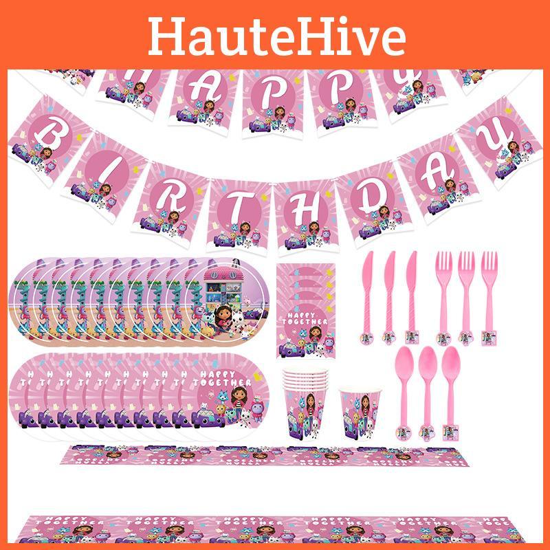 Gabbys Party Dollhouse Supply Plate Tissue Banner Tablecloth Balloon Decoration