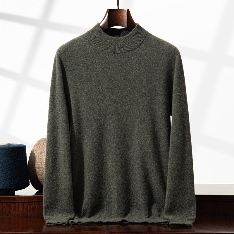 Men's Plus Size Cashmere Pullover: Autumn & Winter Solid Color Half-High Neck Knit Sweater for Business