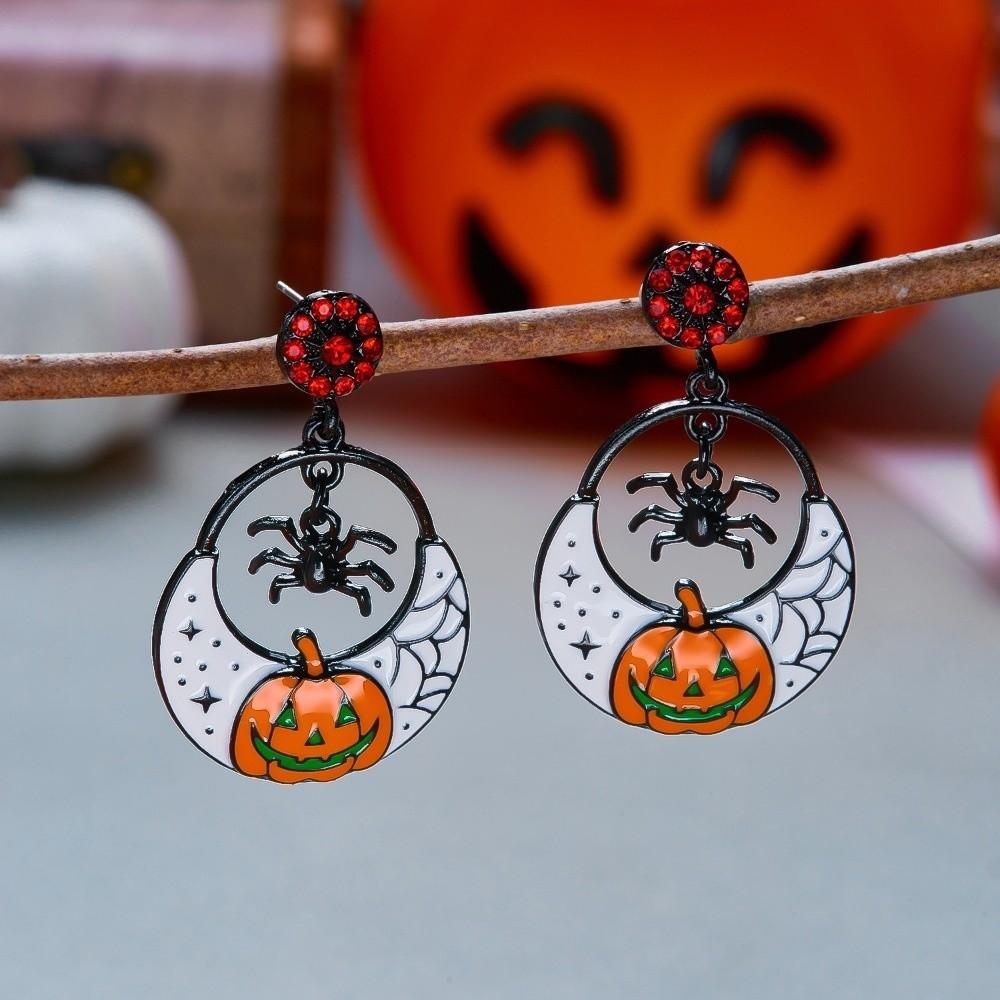 Colorful Design Halloween Dangle Earrings Enamel Coating Skull Earrings Spider Drop Earrings Party