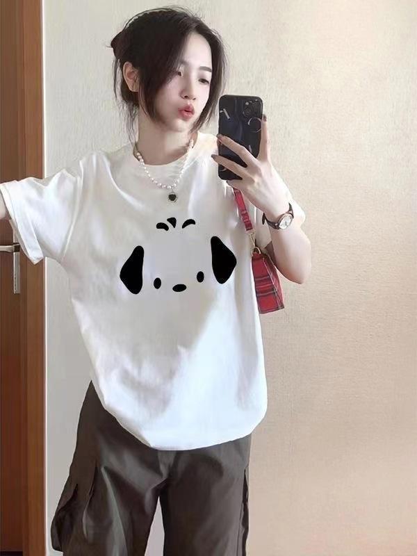 

Trendy brand couple pure cotton shoulder short-sleeved t-shirt women s 2026 new summer American loose half-sleeved design top M белый