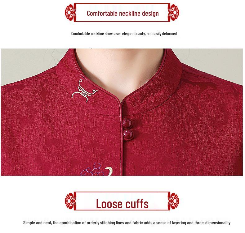 New Embroidered Seven-Sleeve Tang Suit Top for Middle-Aged & Elderly Women - Chinese Style Spring/Autumn Shirt