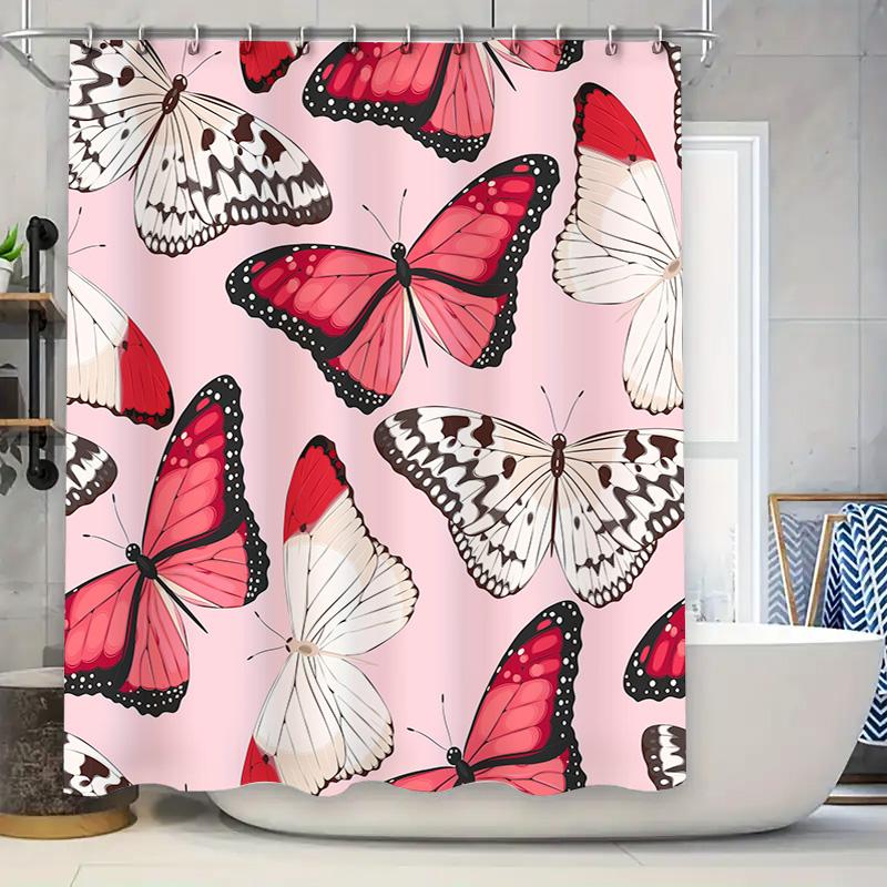 

Shower Curtain Bathroom Decor Waterproof Washable Polyester Modern Home Bath Curtains Red White Design W60H190(CM)-1 Pcs