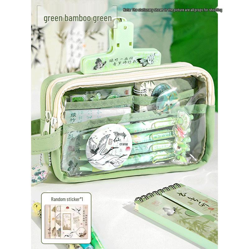 Ita Bag Chinese Ink Wash Pencil Case, Large-Capacity, Multi-Layer and Transparent for Junior High Students