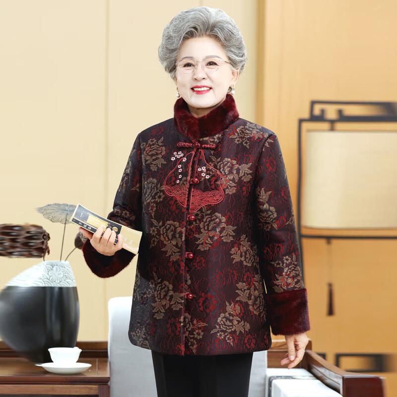 Elderly Women's Plush Stand-Collar Winter Jacket