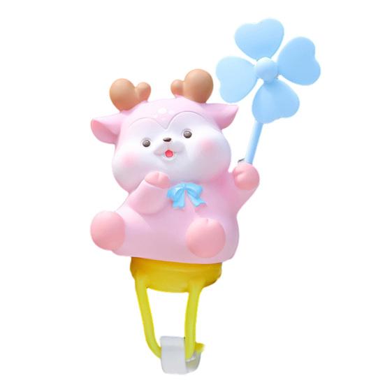 Cartoon Windmill Car Decoration with Soft Doll Cute Rotary Ornament for Dashboard Handlebar & Vent Solar/Manual Spin Fun Summer Gift for Car Bike