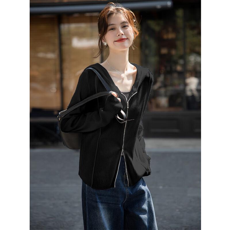 

Mokana Women s Fashion Hooded Double Zip Long-Sleeve Top One Size