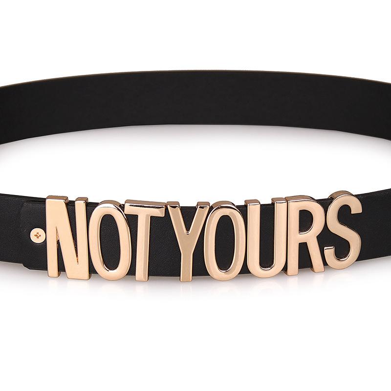 New Female English Letter Combination Fashionable Snap Street Personality Versatile Belt Black
