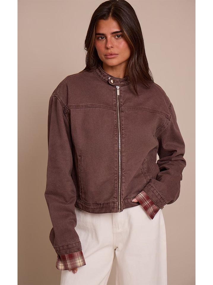 

Европейская и американская ретро джинсовая куртка в студенческом стиле с пэчворком для женщин - Весна и Осень M кофейный