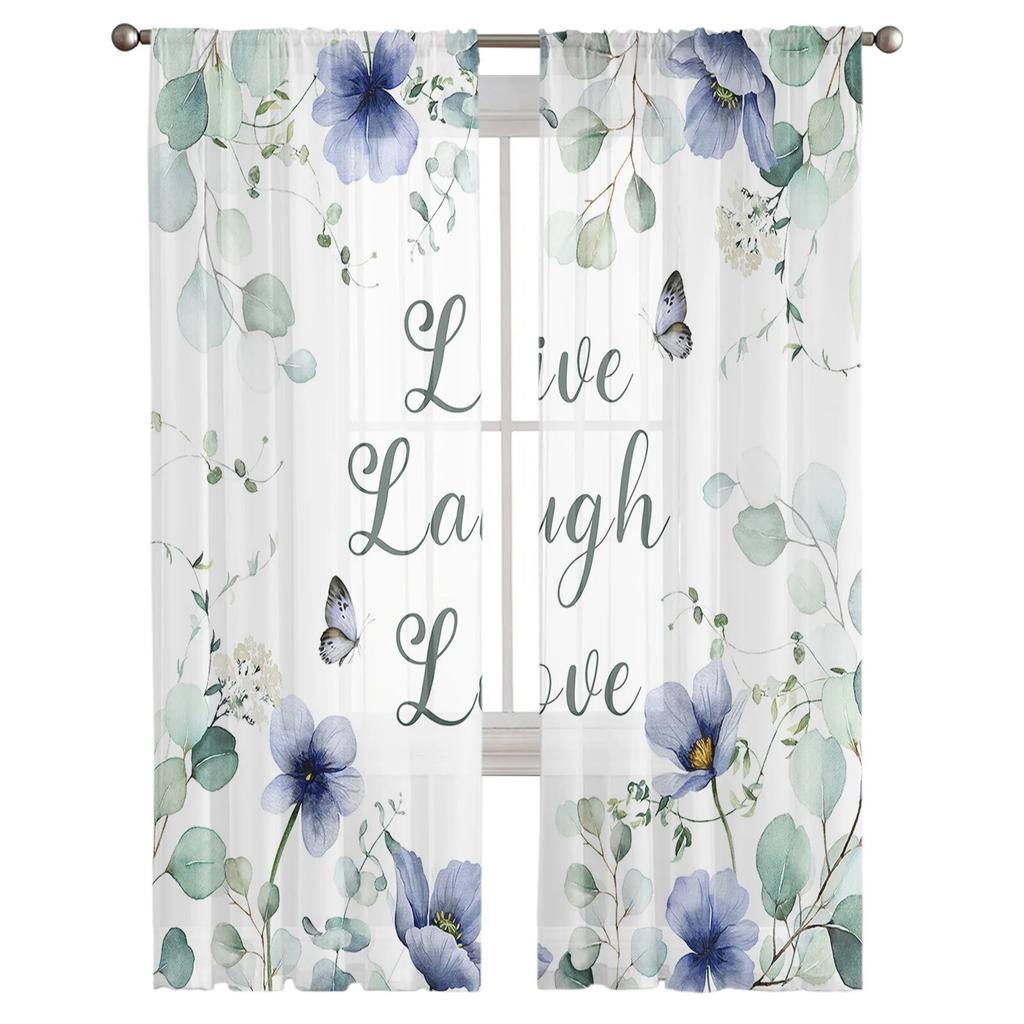 Ins Style Eucalyptus Tulip Flowers Leaves Sheer Curtains For Living Room Bedroom Tulle Curtain For Kitchen Voile Blind Curtain