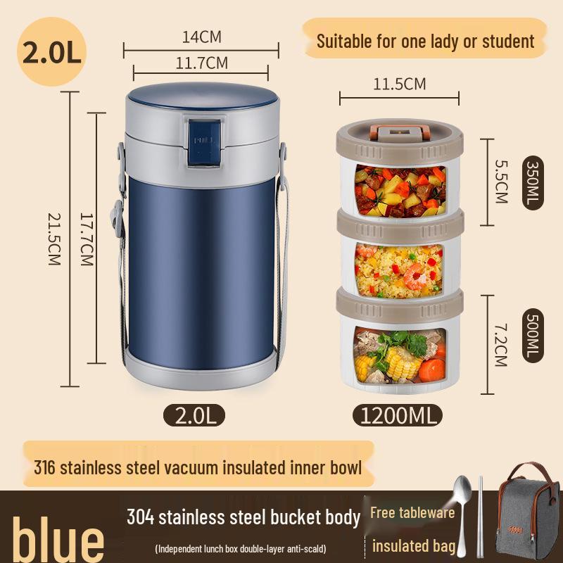 Stainless Steel Insulated Multi-Layer Lunch Box for Office Workers - Large Capacity, Long-Lasting Heat Retention Bento Bucket