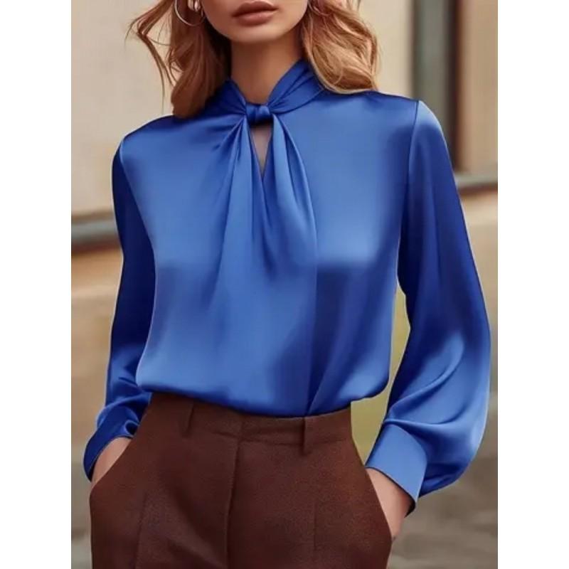 Elegant Long Sleeve Blouse With Cutout Detail Loose Fit Womens Shirt Office Casual Wear