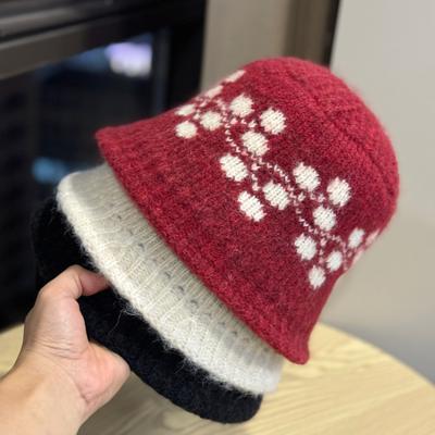Stil Jacquard Wollmütze für Damen im Winter Zum Warmhalten und Kälteschutz Zum Zeigen des Gesichts Kleiner Großer Runder Kopf Koreanische Version Vielseitige Fischermütze