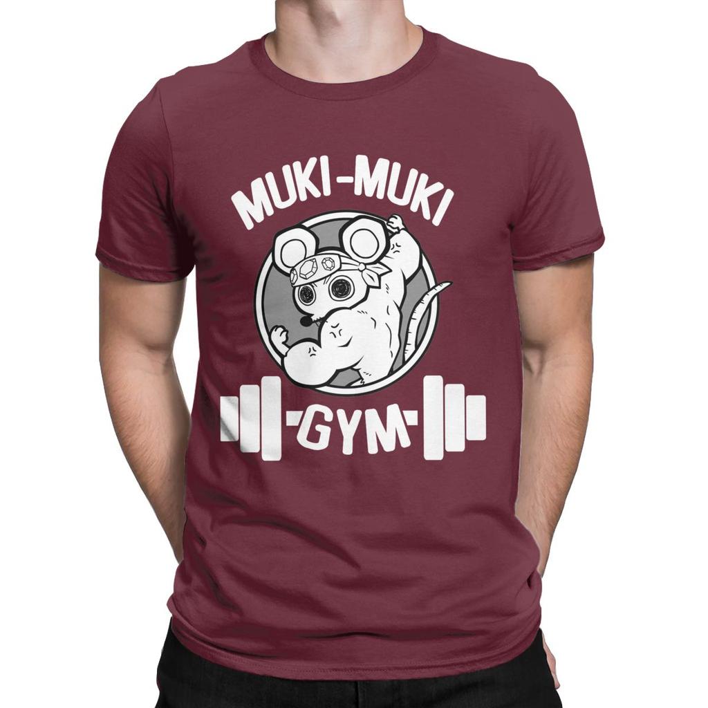 Cool Muki Muki Gym Demon Slayer T-Shirts Men Round Collar Cotton T Shirt Muscle Rats Short Sleeve Tees Graphic Printed Clothes