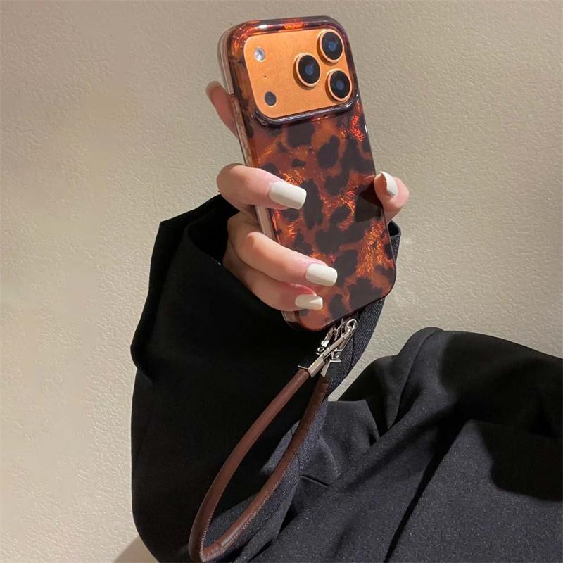 Vortex-Print IND bernsteinfarbener Leoparden-Print Handyhülle mit Lanyard für iPhone 11 12 13 14 15 16 17 Pro Max