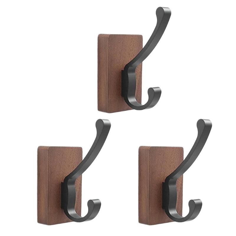 Space Saving Adhesive Hook for Bathroom Door Back Made of Natural Walnuts Wood Drillless Installation for Hanging Items
