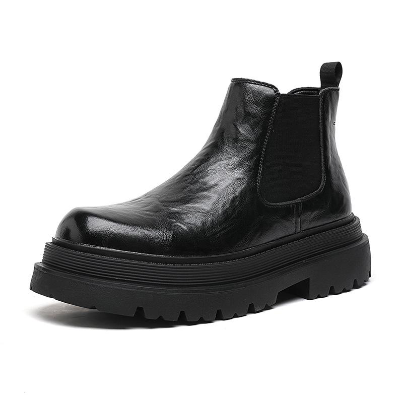 

2024 осень и зима ботинки инструментальные мужские трендовые модные грубые красивые ботинки универсальные ботинки Челси с одной педалью 1683-J 38 чёрный