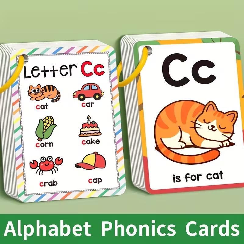Alphabet Phonics Flash Cards for Toddlers Kids - English Letter Learning Educational Toys Preschool ABC Vocabulary Flashcards 27 cards