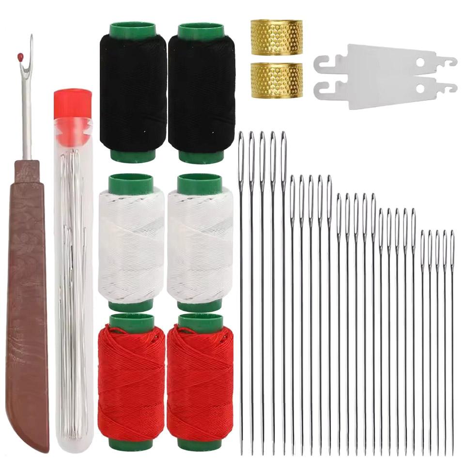 

37 PCS Big Eye Steel Sewing Needles Kit, Steels Needle For Hand Sewing With Thimble, Threader, Thread Rippers For Beginner And Clothing One Size серебряный
