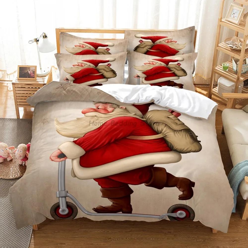Happy New Year Duvet Cover Set Soft and Breathable Home Decoration Cartoon Santa Claus Reindeer Merry Christmas Bedding Set