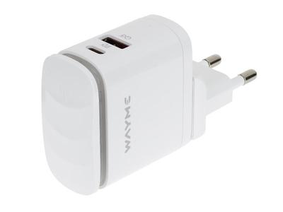 WAYME 25W USB-C PD + QC3.0 Wall Charger with Touch LED Light + Adapters - Plugs for EU, UK and US Sockets