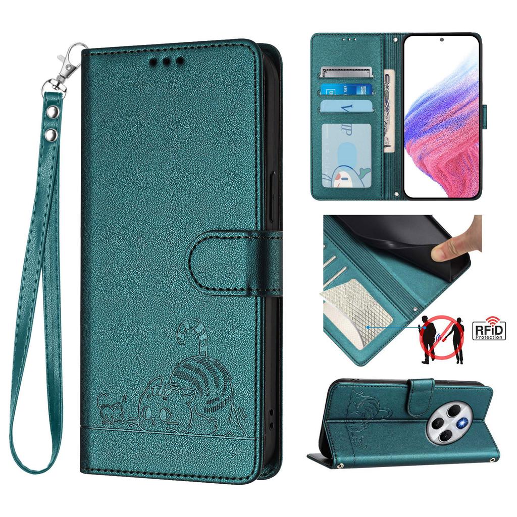For Xiaomi Redmi 14R 5G/Poco C75 4G/Redmi 14C 4G Case with Strap RFID Blocking Leather Wallet Phone Cover Cat Mouse Pattern