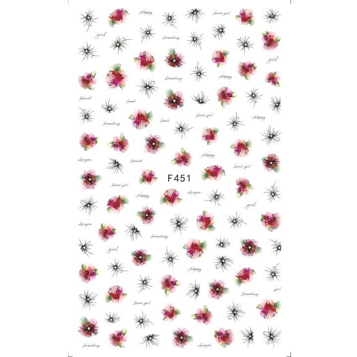 1pc 3D Nail Stickers Spring Summer Natural Flower Leaves Simulation Dried Flower Dragonfly Nail Applique Water Slides Decoration