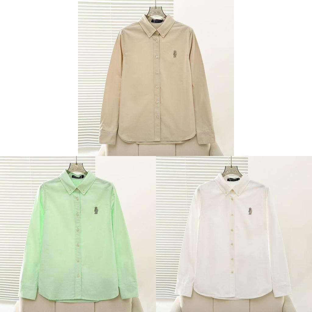 College Style Cotton Long Sleeve Shirt With Embroidery For Spring Casual Women