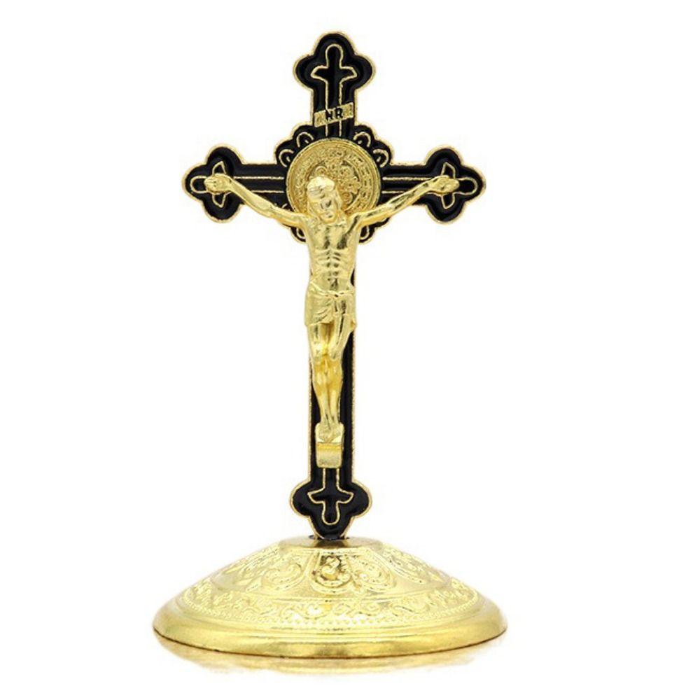 With Stand Zinc Zinc Alloy Cross Ornaments Religious Plated Gold Statue Church Cross Ornaments  Home Decor