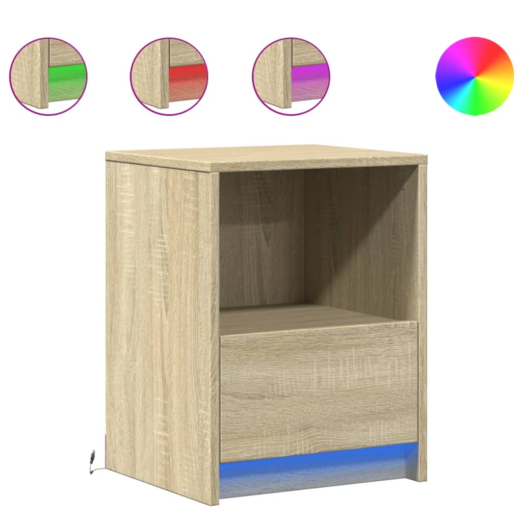 Vidaxl Szafki Nocne Z Led, 2 Szt., Dąb Sonoma, Materiał Drewnopochodny