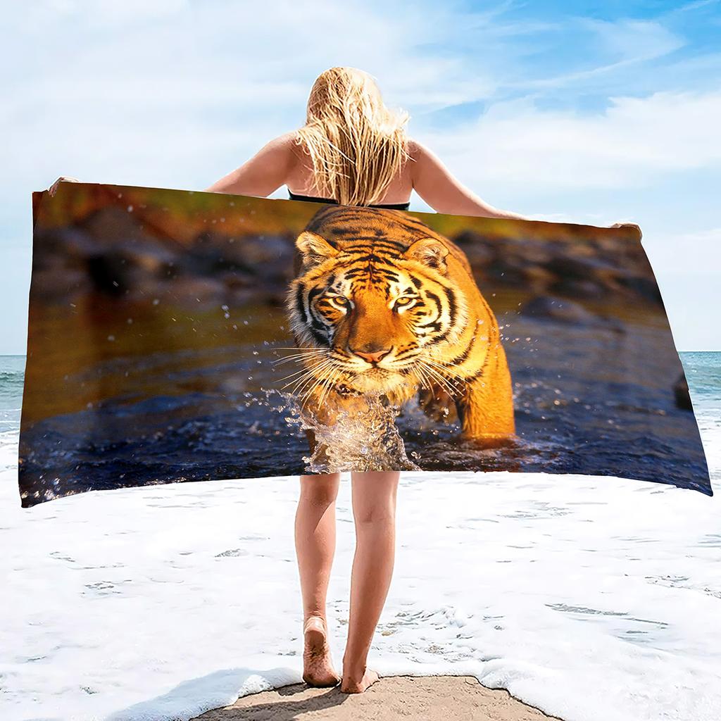 Oversized Beach Towel Pool Towels Microfiber Quick Dry Swim Towel Blanket Large Microfiber Sand Free Beach Towels Tiger Print