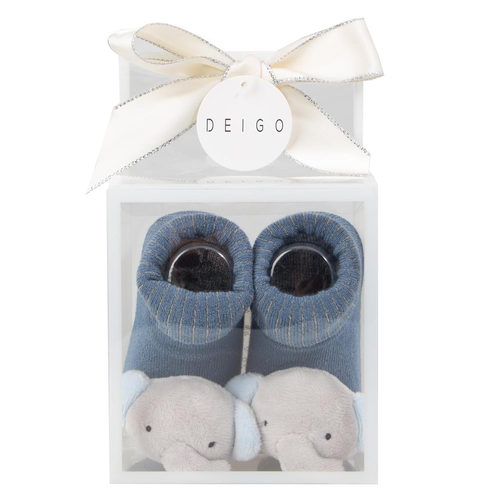 Deigo Baby Gift Rattle Baby Socks Made In Japan Boys Girls Rattle Socks Pure Elephant [DEIGO] #6379