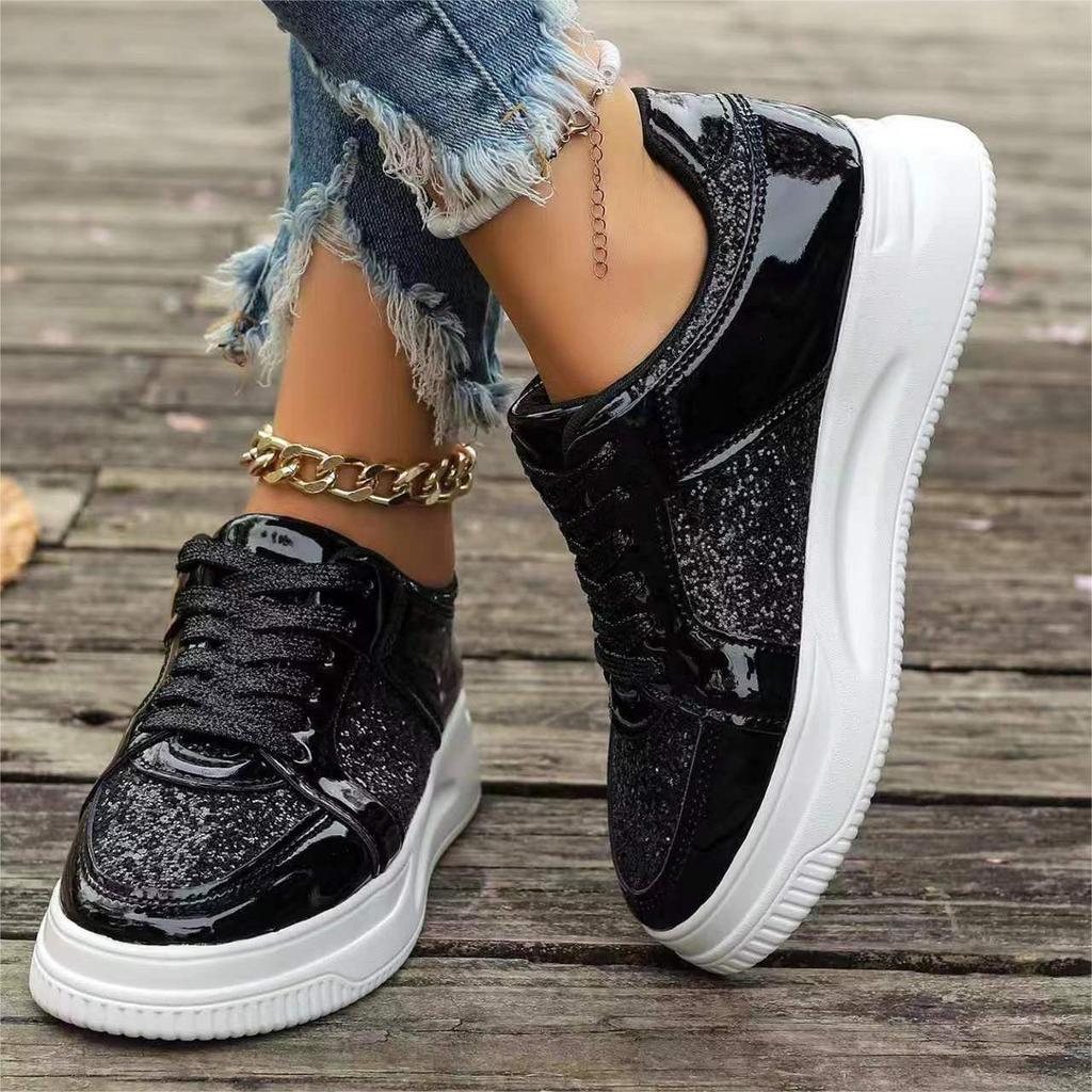 Foreign Trade Trend, Fashion Leisure Sports Footwear New Outdoor Flat Bottom Shoes Large Size Thick Sole Sequined Single Shoes