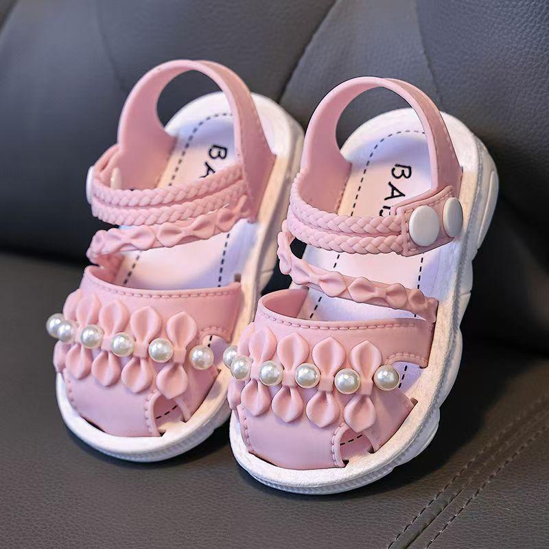 Girls' Sandals, Floral Open Toed Sandals, Fashionable, Simple and Versatile Style, Lightweight, Breathable, Thick Bottom, Teenagers' Slippers