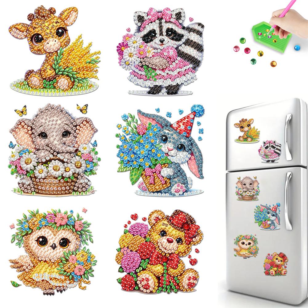 6Pcs Animal Diamond Painting Refrigerator Magnets Fridge Magnets Diamond Art DIY Diamond Art Refrigerator Magnets DIY Art Crafts