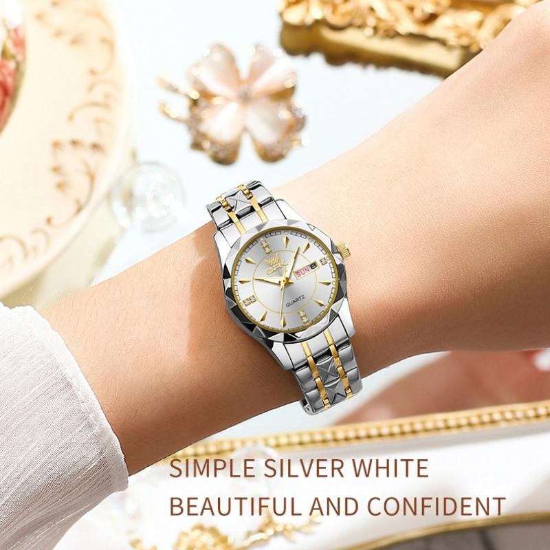 OPK Damenuhren Luxusmode Damen Quarz Uhr Wasserdicht Leuchtend Datum Edelstahl Armbanduhr Freundin Geschenke