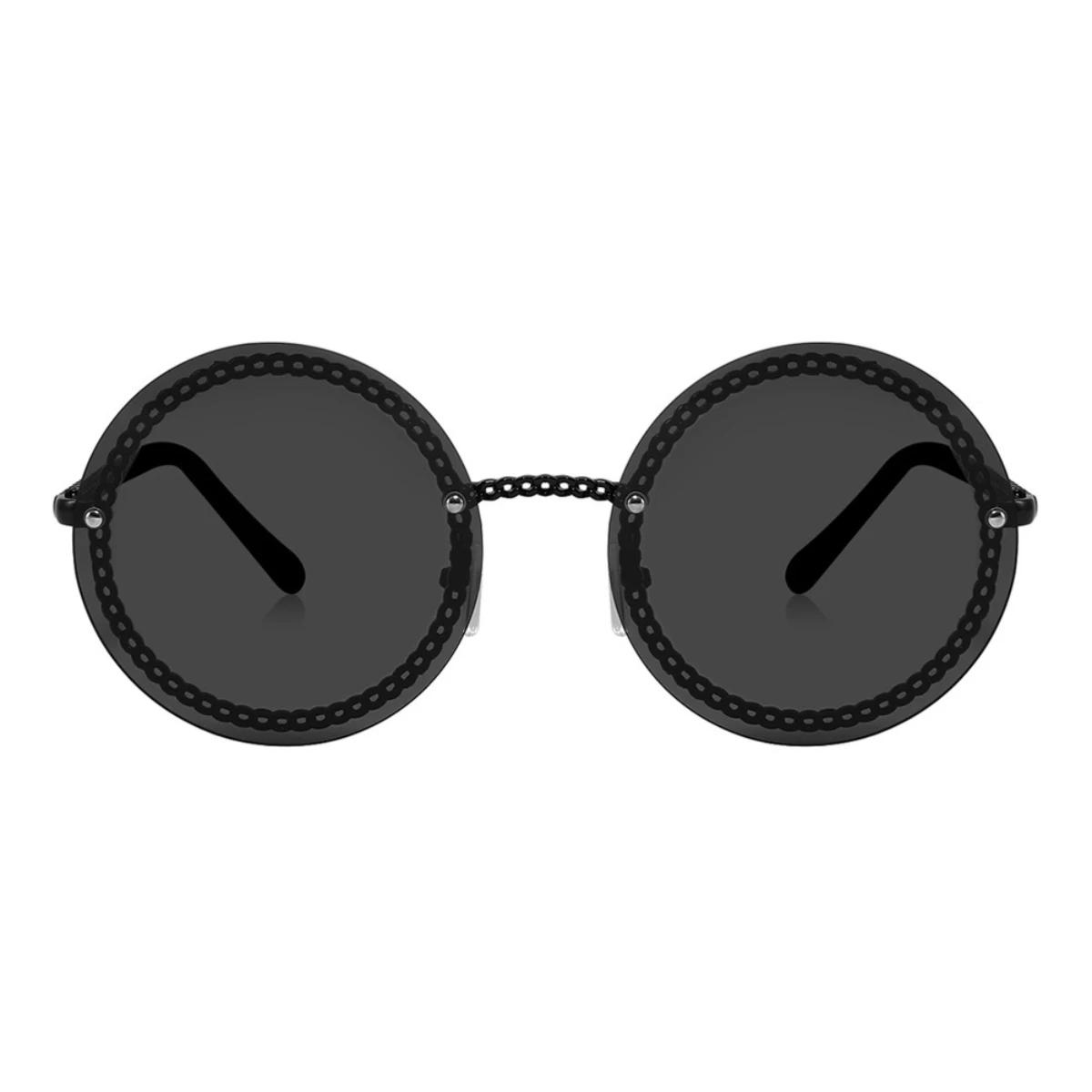 

Luxury Metal Chain Round Sunglasses Rimless Brand Shades For Women Circle Sun Glasses Gradient Zonnebril Dames