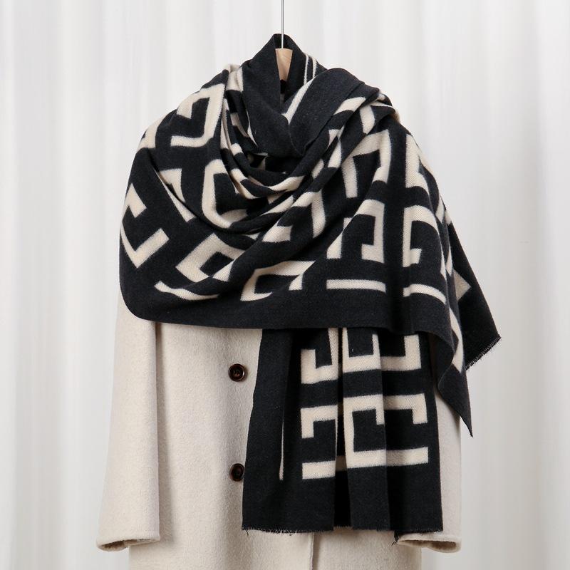 

Big C70 new autumn and winter skin-friendly and warm imitation cashmere printed scarf geometric versatile shawl 70*180cm