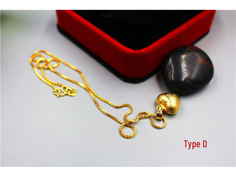 Stylish European Hollow Heart Gold Necklace with Vietnamese Sand Gold - Long-lasting Women's Jewelry