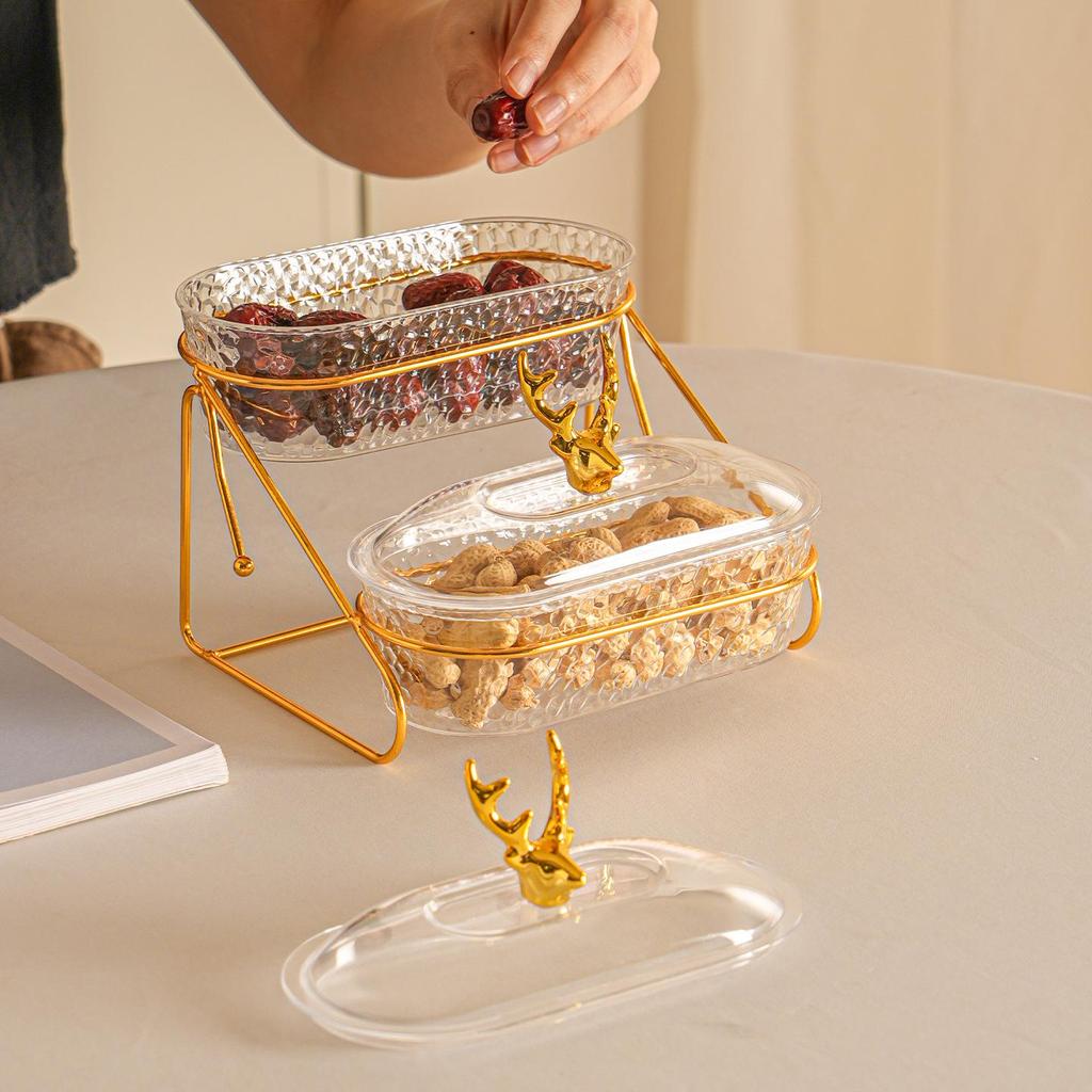 Elegant Multi-layer Snack and Fruit Plate with Lid for Coffee Table