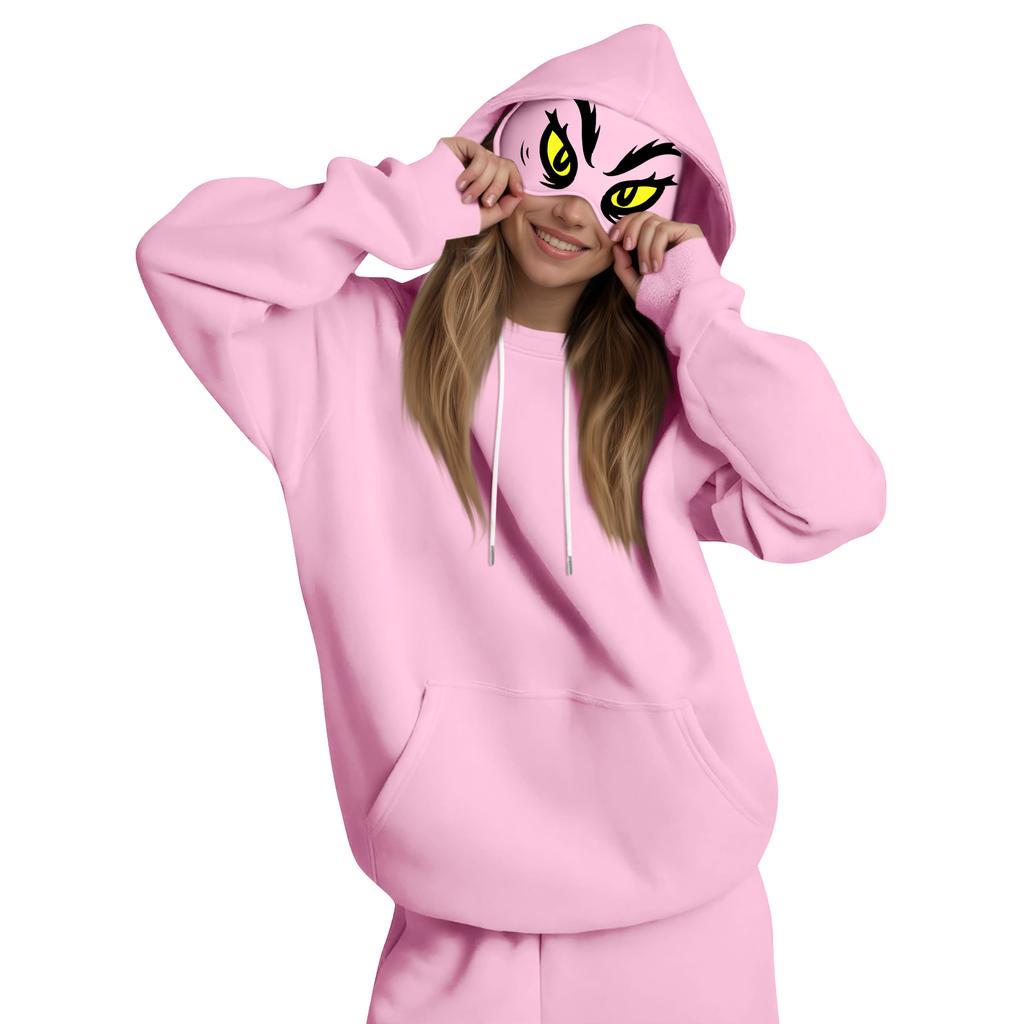 Damemote Lett langermet genser for kvinner med lommer Preppy grafisk hettegenser