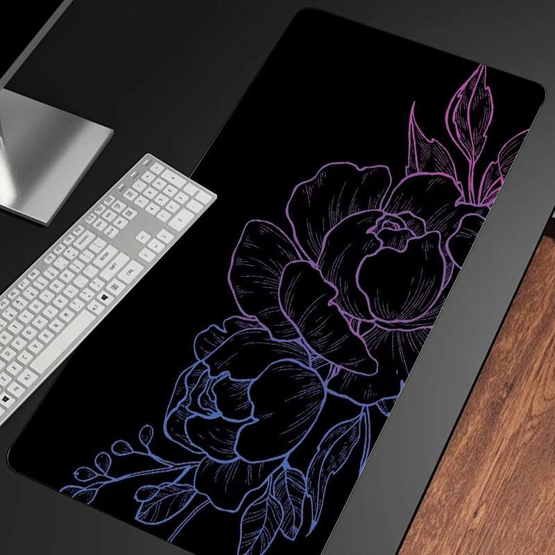 Black Flower Mousepad Art Mouse Pad Large pc Carpet Mats Work Desk Accessory gaming desk pad x3MM Table Mat for Computer