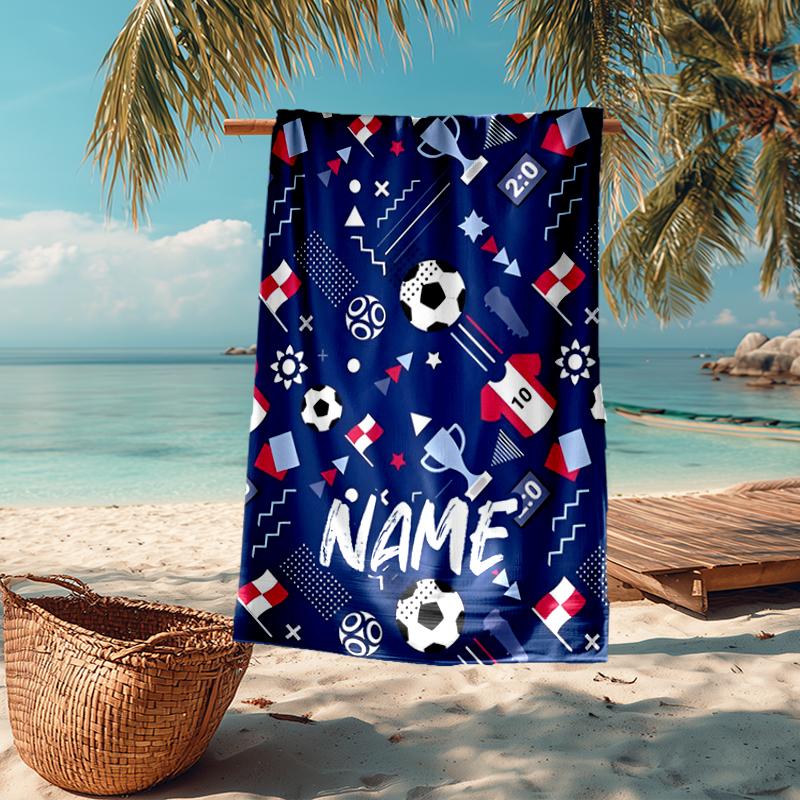 Custom Name Ultra-Soft Beach Towel with Soccer Theme,Ideal for Pool - Camping, Diving - Perfect Travel Essential, Vibrant Beach Towel.