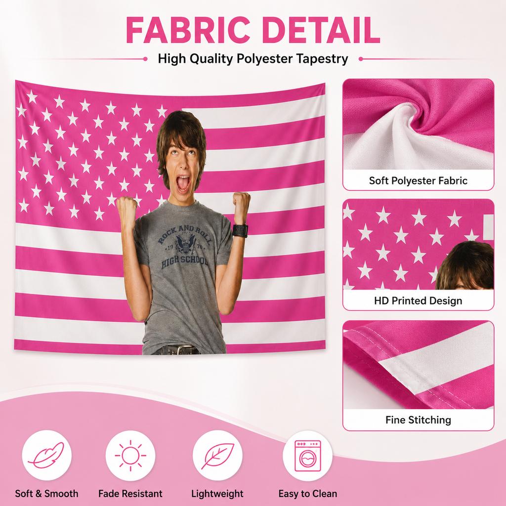 Funny Meme Star Pink Flag Tapestry Flat Print Retro High School Boy Wall Decor for Bedroom Living Room College Dorm Gift