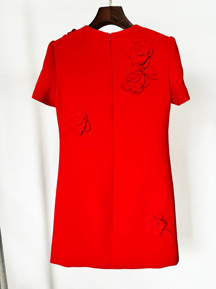 2024 European & American 3D Floral Short-Sleeve Dress