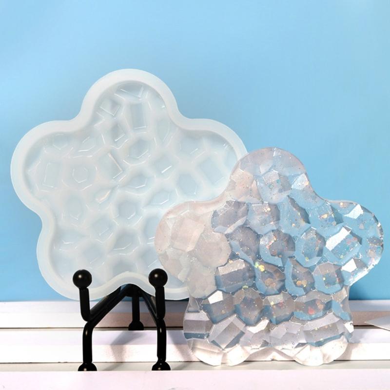 1/6 Stück Diamanten Unterseite Untersetzer Form Blume Herz Runde Form Epoxid Tassenunterlage Formen mit Diamanten Unterseite Harz Tablett Form