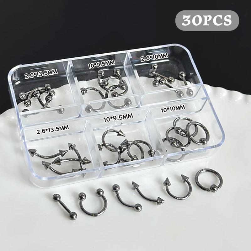 

30 шт./коробка 6 ячеек Пирсинг ногтей Панк Шарм Металлический сплав Пирсинг Черный/Белый Украшения для ногтей Декор 3D Материал для ногтей Для крутой девушки чёрный